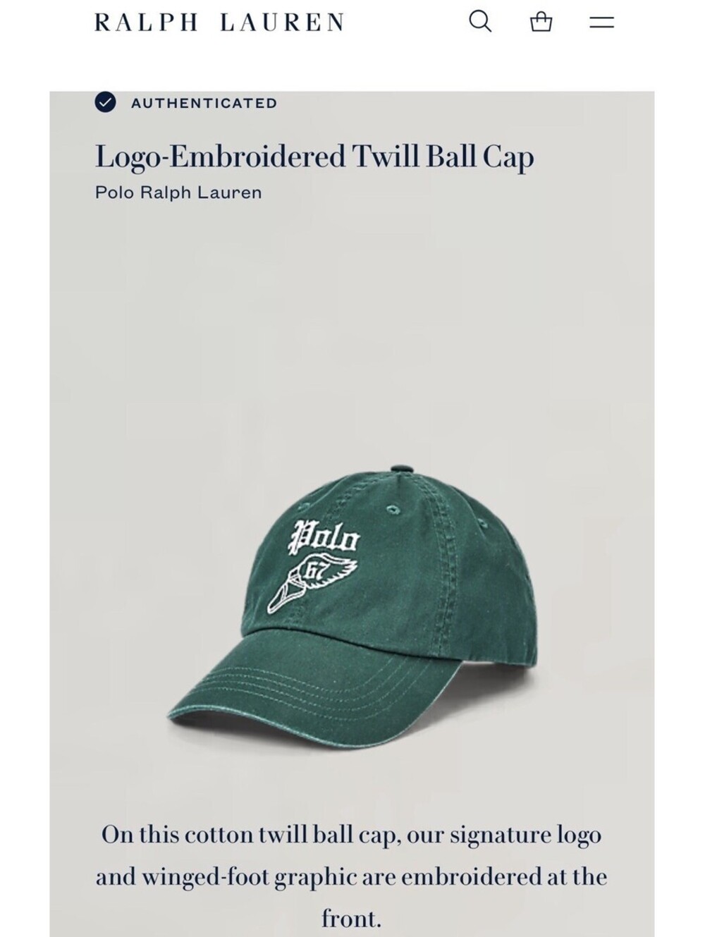 Polo Ralph Lauren ‘67 P-Winged Foot Cotton Twill Ball Cap Dark Green